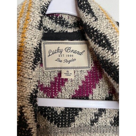Lucky Brand Geometric Design Soft Warm Cozy Chunky Open Front Cardigan Small - Picture 8 of 11